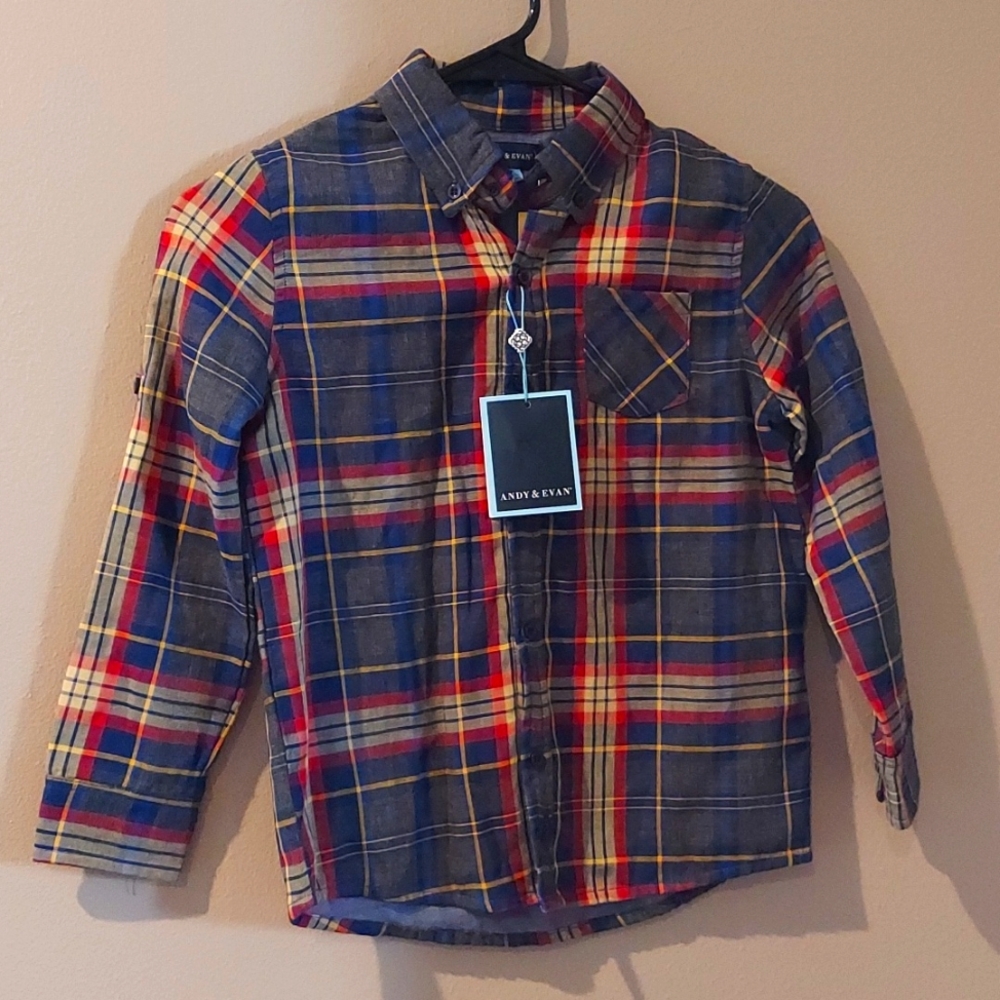 Andy and Evan Boys Blue Red Yellow Plaid Shirt New 7